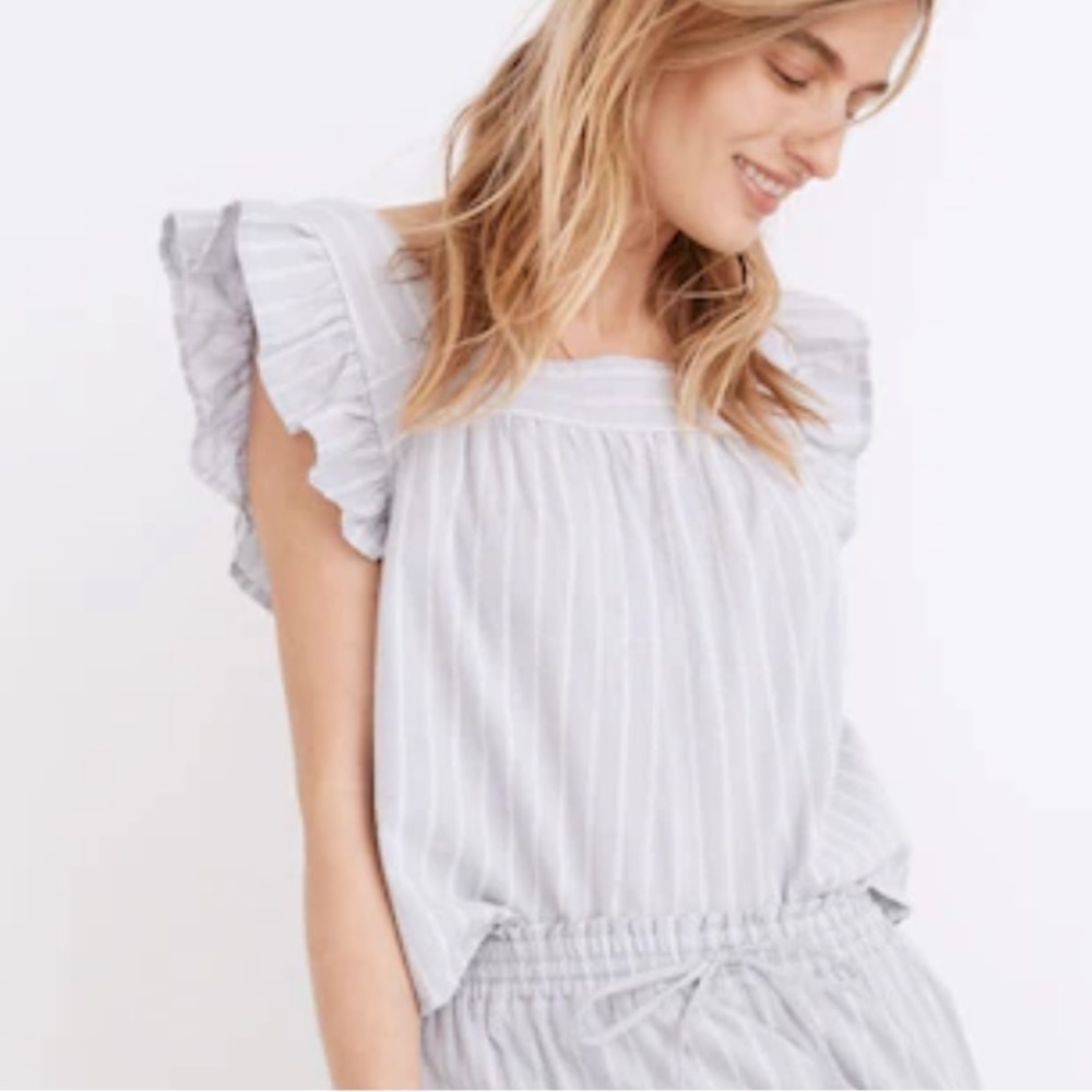 MADEWELL Striped Flutter-Sleeve Cross-Back Top Coastal Preppy Classic Size XS